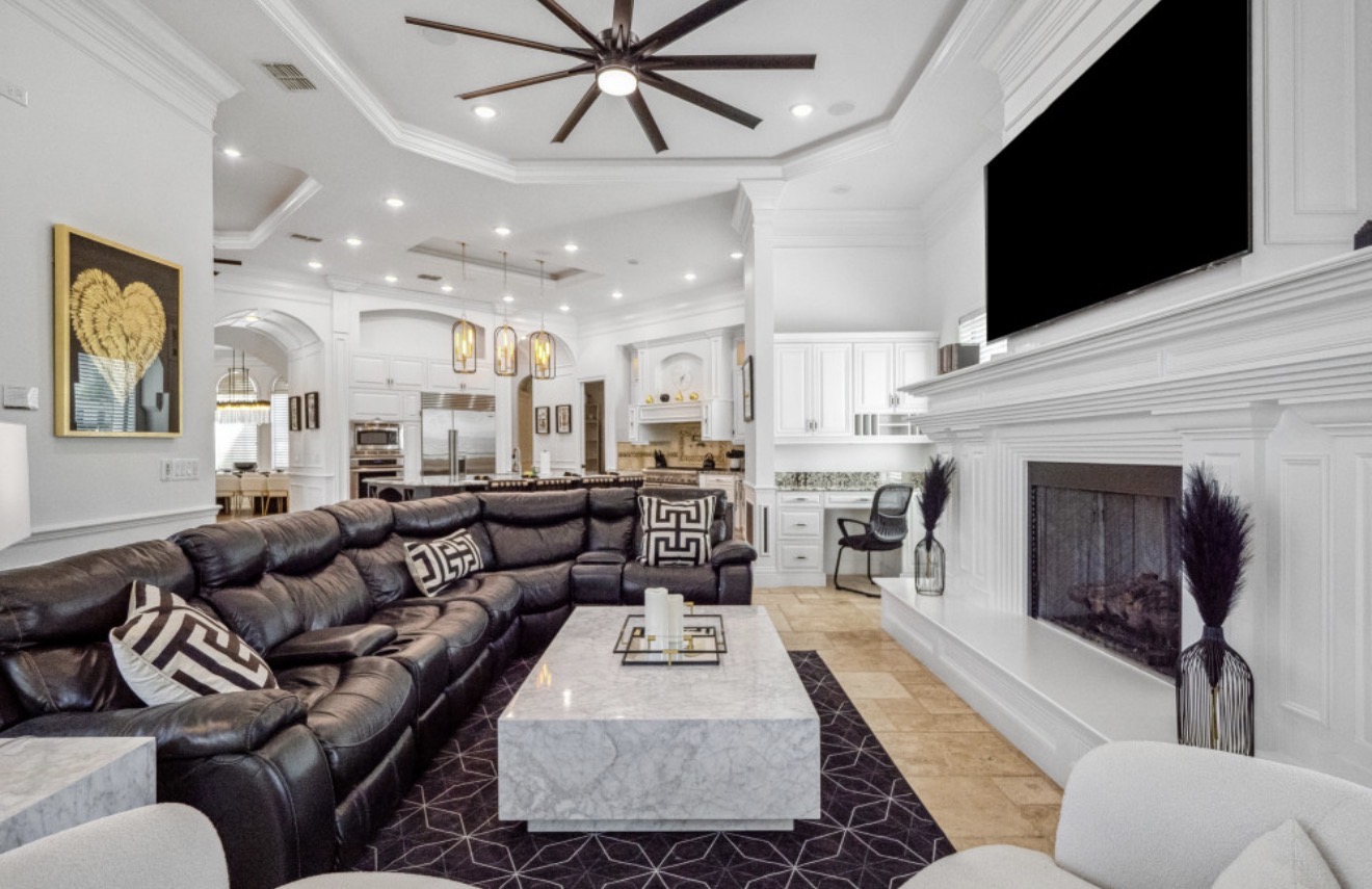Spacious open living room and kitchen inside the retreat villa